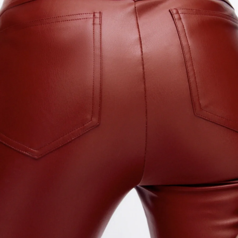 Zara Faux Leather Red Pants with Side Ankle Zippers Womens Size M - Picture 3 of 13